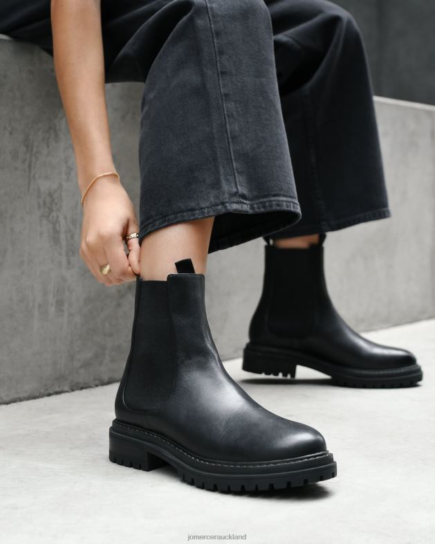 Jo Mercer Black Leather Bloom flat ankle boots Footwear 46242332