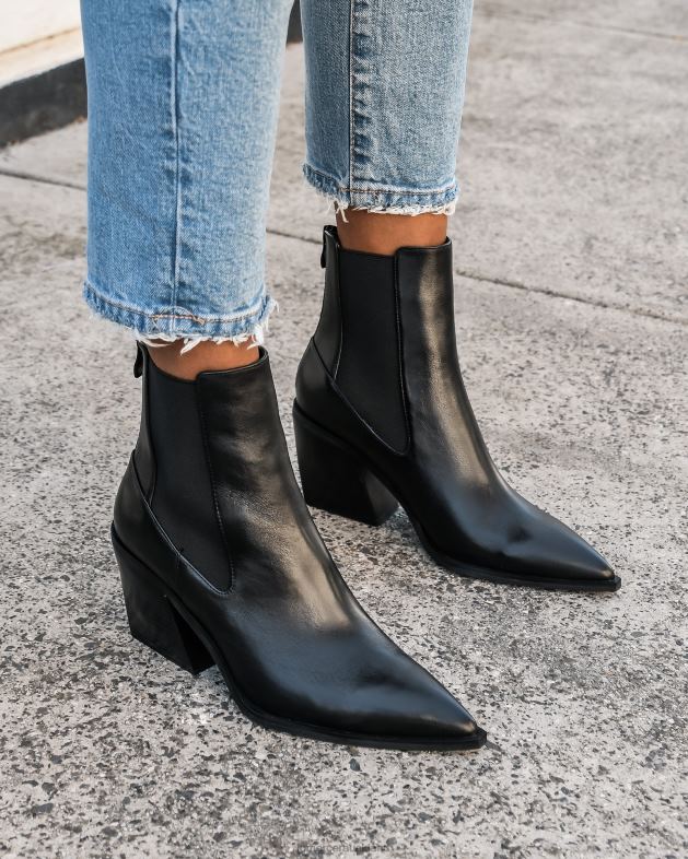 Jo Mercer Black Leather Feist mid ankle boots Footwear 46242334