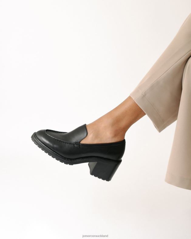 Jo Mercer Black Leather Natalia mid heel loafers Footwear 4624217