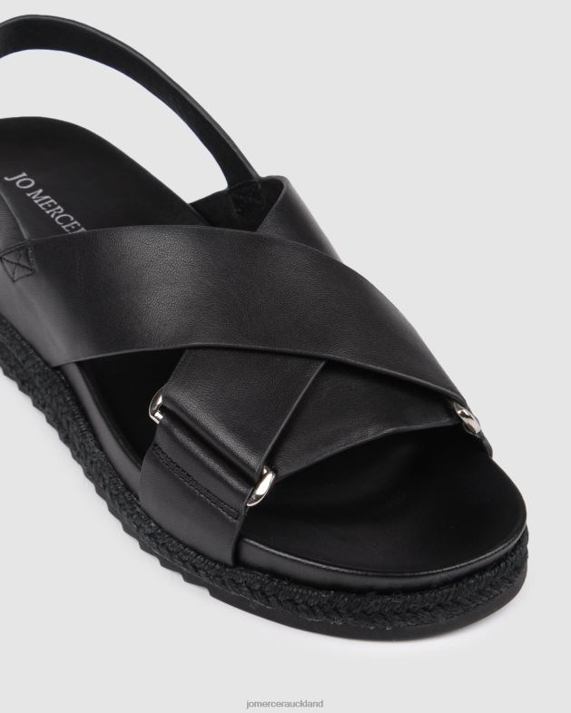 Jo Mercer Black Leather Miles flat espadrille sandals Footwear 46242271