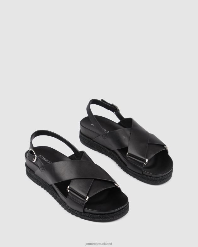 Jo Mercer Black Leather Miles flat espadrille sandals Footwear 46242271