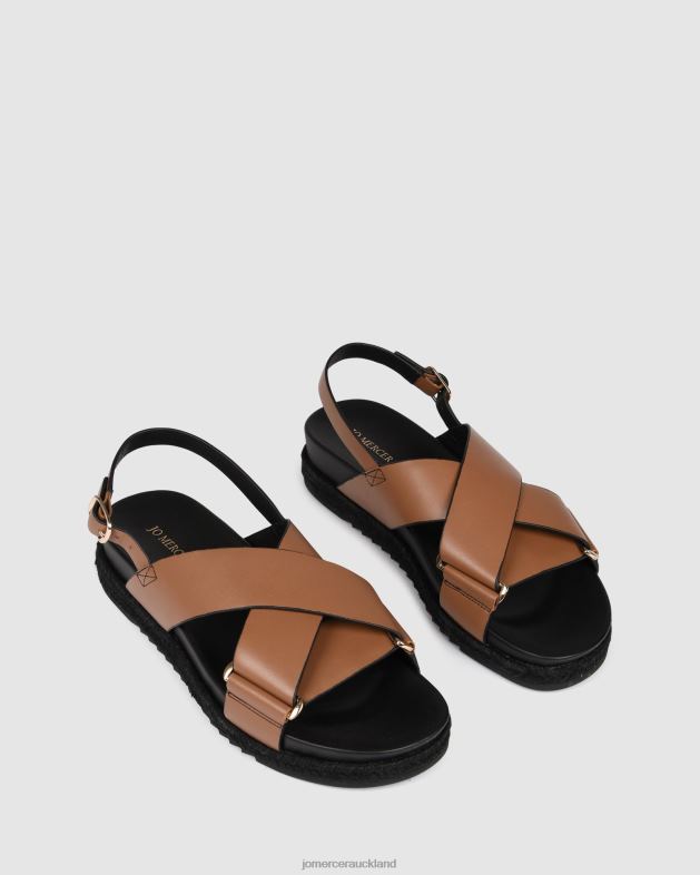Jo Mercer Dark Tan Leather Miles flat espadrille sandals Footwear 46242272