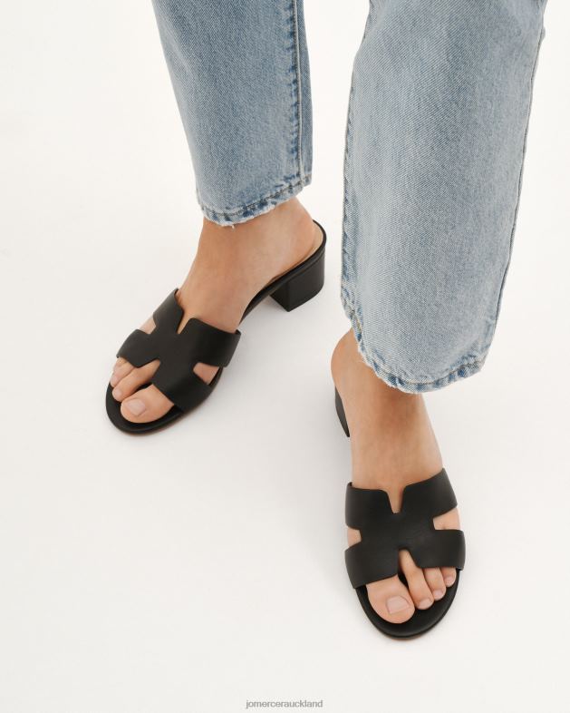 Jo Mercer Black Leather Jayda mid heel sandals Footwear 4624237