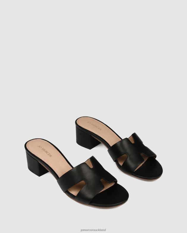 Jo Mercer Black Leather Jayda mid heel sandals Footwear 4624237