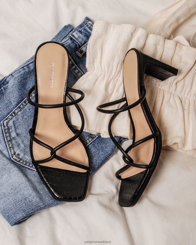 Jo Mercer Black Leather Novi mid heel sandals Footwear 4624233