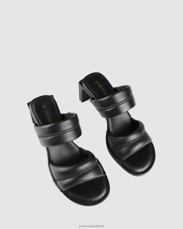 Jo Mercer Black Leather Quincy mid heel sandals Footwear 4624259