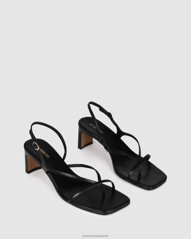 Jo Mercer Black Leather Valentina mid heel sandals Footwear 4624268
