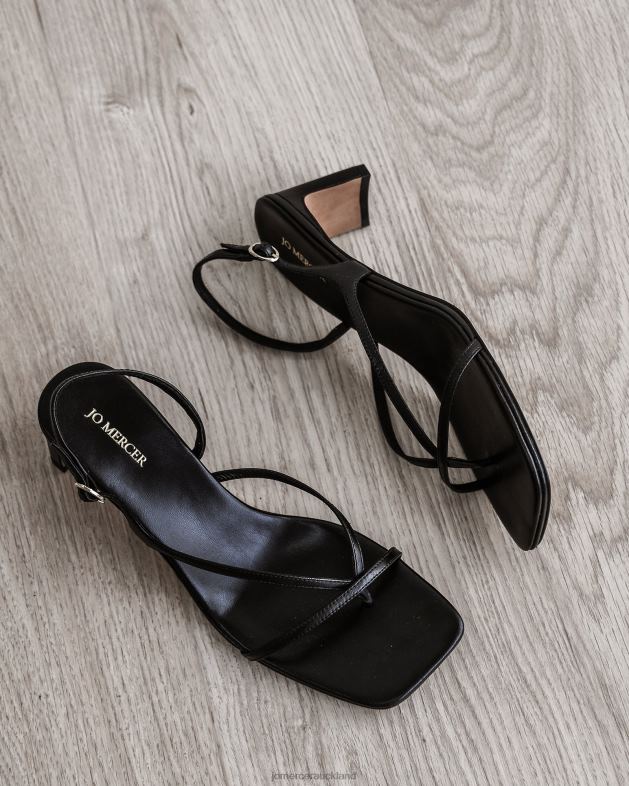 Jo Mercer Black Leather Valentina mid heel sandals Footwear 4624268