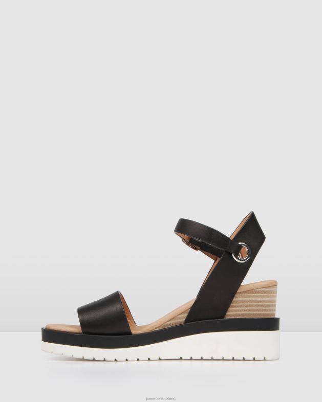 Jo Mercer Black Leather Kenzie mid heel wedges Footwear 4624245