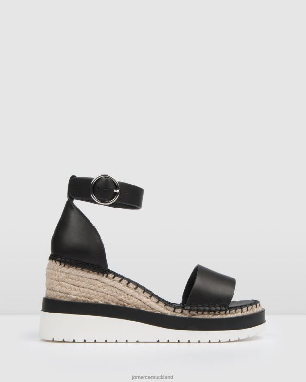 Jo Mercer Black Leather Klume mid heel wedge espadrilles Footwear 4624250