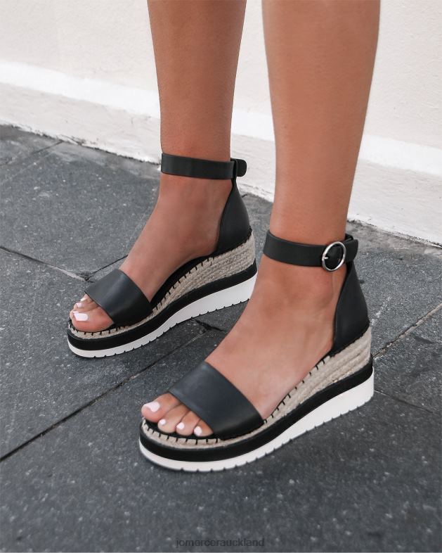 Jo Mercer Black Leather Klume mid heel wedge espadrilles Footwear 4624250