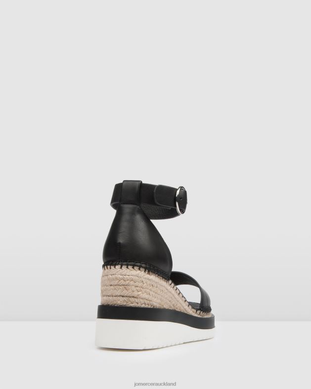 Jo Mercer Black Leather Klume mid heel wedge espadrilles Footwear 4624250