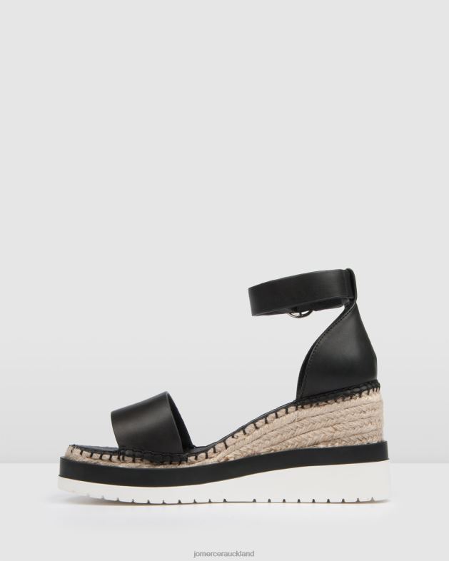 Jo Mercer Black Leather Klume mid heel wedge espadrilles Footwear 4624250