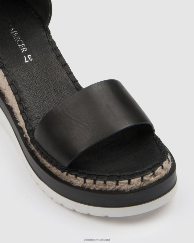 Jo Mercer Black Leather Klume mid heel wedge espadrilles Footwear 4624250