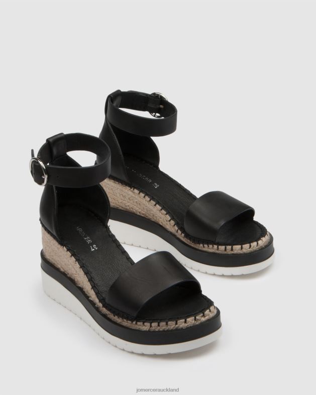 Jo Mercer Black Leather Klume mid heel wedge espadrilles Footwear 4624250