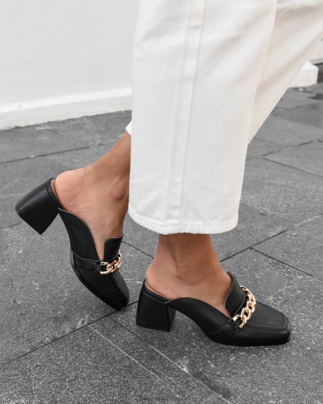 Jo Mercer Black Leather Darius mid heel mules Footwear 4624221
